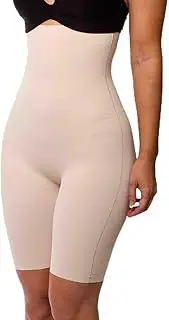 [LaSculpte] Shapewear for Women Tummy Control Full Body Shaper High Waisted Shorts Mid Thigh Slimmer Seamless Microfiber, Black/Nude, 10-26