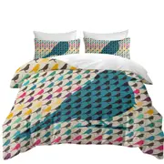 Multi Colored Bird Pattern Over Blue Bird Quilt Cover