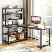 Tribesigns 55" L-Shape Computer Desk, Office Desk Study Table Writing Desk Workstation with Shelves and Movable CPU Stand(Brown)