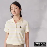 在飛比找Yahoo奇摩購物中心優惠-JEEP 女裝 百搭彈性條紋短袖POLO衫-淡黃色