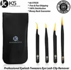 Eyelash Tweezers Eye Lash Clip Remover Tool False Extension Curved Pointed 4 Pcs