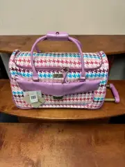 NEW SAMANTHA BROWN ROLLING EMBOSSE HOUNDSTOOTH WHEELED WEEKENDER SPRING MULTI