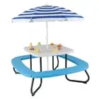 8 Person Kids Picnic Table Outdoor Activity Table Benches w/Adjustable Umbrella