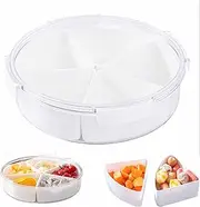 Roczential Divided Serving Tray with Lid, Snack Tray with Lid, Snack Fruit Tray, Snack Divided Platter, Reusable Spice Storage Container, Snackle Box Container for Candy Fruit Nut (Round)