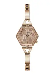 GUESS Rose Gold Audrey Glitz Hexagonal Link Watch in Pink