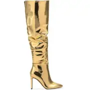 INC Iyonna Women's Gold Slouchy Patent Leather Heeled Over the Knee Boots 8.0 M