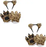 ifundom 2 Sets Gloves Thermal Men's Winter Warm Furry Mitts Animal Claw Design Plush Winter Gloves with Headband