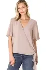 Zenana Womens Woven Double Layer Chiffon Side Tie Bell Sleeve Top