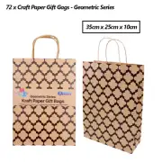 72 x Kraft Paper Bags Geometric Series Gift Shopping Party Carry W/ Handle Bags