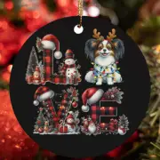 Reindeer Antler Papillon Dog Love Buffallo Plaid Christmas Ornament Gift Decor