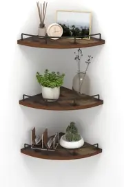 Floating Corner Shelf Wall Mount, Set of 3 Rustic Wood Corner Wall Shelves with