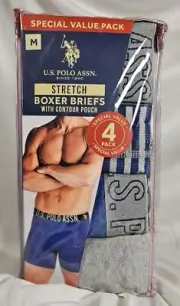 US Polo Assn 4 Cotton Modal Boxer Briefs M Contour Pouch Blue Gray Solid Striped