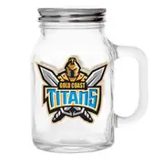 Gold Coast Titans NRL Glass Mason Jar with Handle