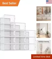 12-Pack Clear Shoe Organizer Containers - Premium Stackable Shoe Storage