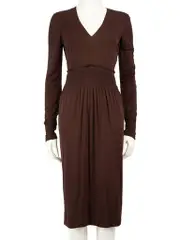 Brown Ruched Detail Midi Dress