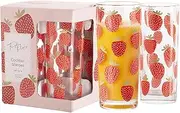 Strawberry Pattern Highball Glasses, 10 Oz Summer Fruit Design Drinking Cocktail Tumblers, Set of 4 Juice Drinking Glassware