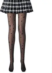 [ValueBargain] Star Tights for Women, Black Pattern Tights, Decorative Tights, Durable & Resistant to Snagging Patterned Pantyhose, Smooth Black Stockings with Design, Black