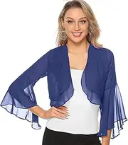 [Generic] Shrugs for Women Chiffon | Open Front Cropped Loose Cape - Short Sleeve Open Front Loose Sheer for Travel, Vacation, Beach