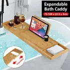 Bath Tub Rack Caddy Tray Wine Glass Book Phone Holder Expandable 75-100cm Bamboo