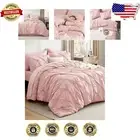 Elegant 7-Piece California King Comforter Set – Pinch Pleat Pink & Geometric