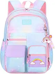 [Generic] Rainbow Backpack for Girls - Rainbow Color Lightweight Schoolbag Girls - Lightweight Water Resistant Preschool Backpack for Children Girls with Shoulder Strap