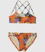 $39 Hobie Swimwear Girls Orange Blue Floral-Striped Bralette Bikini Swimsuit 12