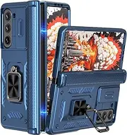[Ephoou] for Samsung Galaxy Z Fold 6 Armor Case with Slide Camera Lens Cover & Ring Magnetic Kickstand, [Hinge Protection] Heavy Duty Shockproof Protective Case for Samsung Galaxy Z Fold6. RJ-Blue