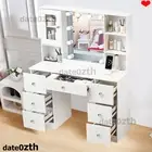 Vanity Desk with Mirror and Lights,Vanity Table with 7 Drawers & Glass Cabinet