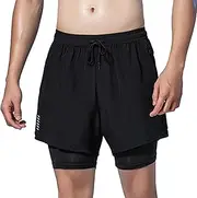 [VhoMes] Men's 2 in 1 Running Shorts, Quick Dry Gym Athletic Workout Shorts with Pockets, Lightweight and Breathable