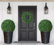 2 Pcs 16.1 Inch Artificial Plant Topiary Ball, Come with 1 Pc 11.8 Inch Faux Box