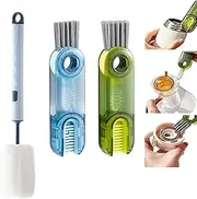 HLLYLL 2+1 Cup Brush, Multifunctional Cup Lid Gap Cleaning Brush Set, Baby Bottle Cleaning Tools, Long-Handled Sponge Brush, Home Kitchen Cleaning Tools (3Pcs)