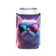 Rainbow Sunglasses Cool Cat Insulated Can Cooler | Soda or Beer Bottle Holder
