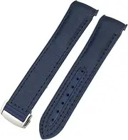 [KAVJU] 21mm 22mm Curved End Blue Red fabric Nylon Rubber Watchband 19mm 20mm Fit for Omega Seamaster 300 Planet Ocean AT150 Watch Strap