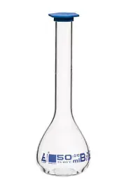Eisco Labs 50ml Volumetric Flask with Stopper, Class B, ASTM - White Graduation