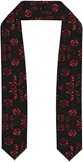 [SKKNT] Red And Black Roses Print Graduation Shawl Stole For Academic Commencements Honor Sash Congratulations Gift