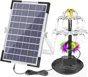 Labymos 6W Solar Fountain Pump for Bird Bath with 12 LED Lights 9 Nozzles Built-in 1500mAh Battery Solar Powered Water Fountain Pump for Garden Pond Pool Fish Tank Aquarium and Outdoor