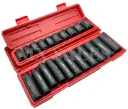 21pc 1/2" Drive Shallow & Deep Impact Socket Set SAE 6 Point Sockets w/ Case