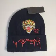 Ed Hardy NWT Cuff Beanie Hat Tiger One Size Black Red Streetwear Tattoo