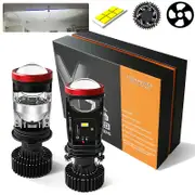 2pcs-y7d-2pcs Led Headlight Projector H4 Bulbs Mini Lens Auto Led H4 120w Kit Conversion For Car High Beam Low Beam Turbo Fan Light Lamp H4-9003-H...