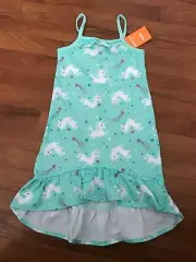 New Gymboree Girls Light Green Unicorn Print High Low Nightgown Size 2 2T
