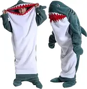 [DAJASD] Shark Blanket, Shark Blanket Onesie for Adult Kid, Shark Blanket Hoodie Adult, Flannel Shark Tail Hoodie Onesie, Adult Kid Cozy Wearable Blanket Sleeping Bag - M, Fog blue, M
