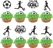 24Pcs Soccer Cupcake Toppers Glitter Women Girl Football Cake Decorations Sports Theme Cupcake Picks for Soccer Party Decoration Baby Shower Cake Decoration