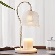 Glass Candle Warmer Lamp with Timer, Flower Candle Warmer Lamp, Birthday Gifts for Women, Mom, Female Friend, Candle Lamp Warmer Gifts, Electric Dimmable Candle Warmer, Retro Marble Base (White)