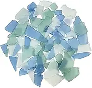 Siencooray Sea Glass 14 Ounces Blue & Light Blue & Clear Mix | Multiple Color Choices Crushed Glass Vase Filler | Aquarium Nautical Décor for Art Crafts Flat Frosted Dyed Color Stone (Light Blue)
