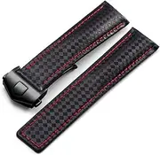 [SKXMOD] 20 22mm Carbon Fiber Textured Calfskin Black Red Watch Strap, Men's Strap and Folding Buckle，For TAG Heuer 20mm 22mm Watch Strap Replacement Accessories