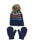 Toddler Boys Strip Knit Beanie And Glove Set