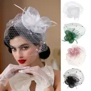 Women Flower Net Mesh Classy Ladies Fascinator Hat Headband Clip Feather Party