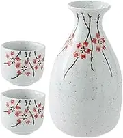 OFFSCH 1 Set Traditional Japanese Sake Vintage Ceramic Sake Kettle with Cups for Home Entertaining Hand Painted Design Reusable Drinkware for Hot Cold Beverages