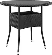 Garden Table Poly Rattan, Outdoor Patio, Foldable Dining, Round Top, Cocktail Height, Bistro Style, Small Tables, Black, Ø80x75 cm
