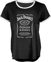 [Jack Daniel's] Jack Daniels Label Design Ringer Black Tee T-Shirt